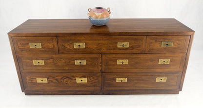 Henredon Campaign Style 7 Drawers Compact 64" Long Dresser Credenza Brass MINT!