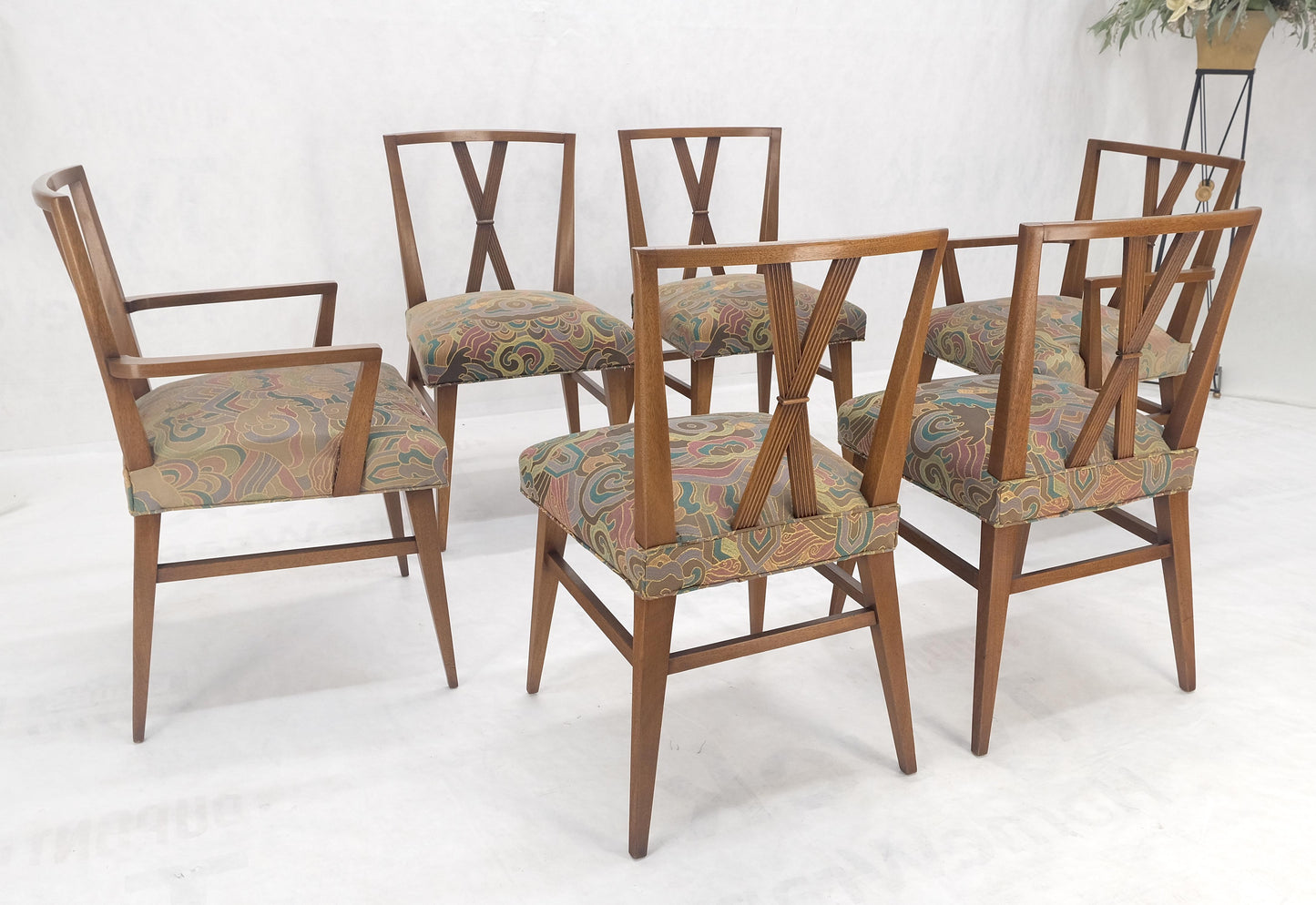 Set of 6 Tommy Parzinger Light Walnut Dining Chairs Lenor Larsen Upholstery MINT