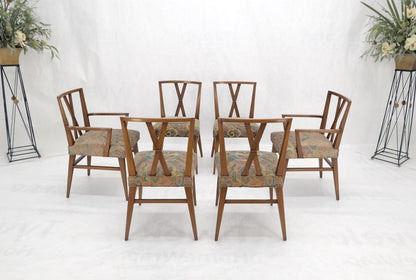 Set of 6 Tommy Parzinger Light Walnut Dining Chairs Lenor Larsen Upholstery MINT