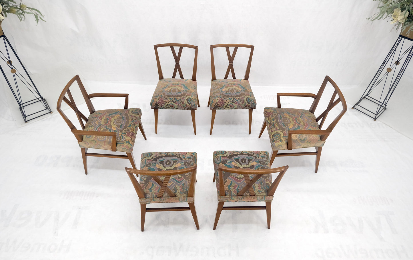 Set of 6 Tommy Parzinger Light Walnut Dining Chairs Lenor Larsen Upholstery MINT