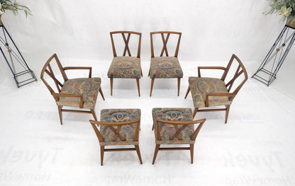 Set of 6 Tommy Parzinger Light Walnut Dining Chairs Lenor Larsen Upholstery MINT