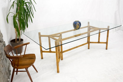 Large Bamboo & Leather Frame 3/4" Thick Glass Top Dining Conference Table