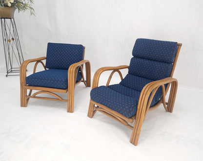 Pair of His & Hers Rattan Bamboo Mid Century Modern Lounge Chairs Ottoman MINT!