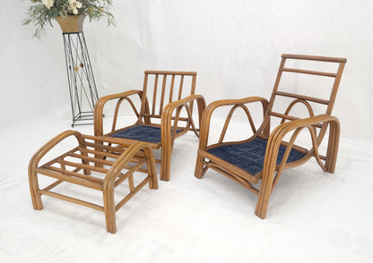 Pair of His & Hers Rattan Bamboo Mid Century Modern Lounge Chairs Ottoman MINT!