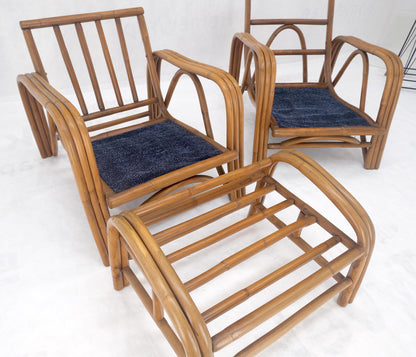 Pair of His & Hers Rattan Bamboo Mid Century Modern Lounge Chairs Ottoman MINT!