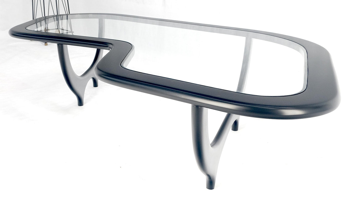 Black Lacquer Boomerang Shape Glass Top Italian Mid Century Modern Coffee Table