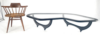 Black Lacquer Boomerang Shape Glass Top Italian Mid Century Modern Coffee Table