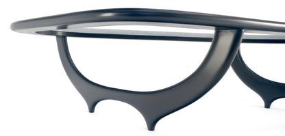 Black Lacquer Boomerang Shape Glass Top Italian Mid Century Modern Coffee Table