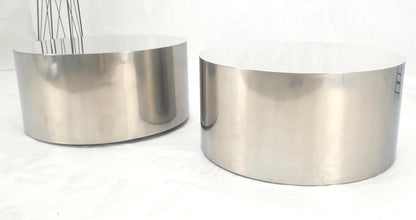 Pair Chrome Stainless Steel Drum Shape Round End Lamp Tables Stands Pedestals