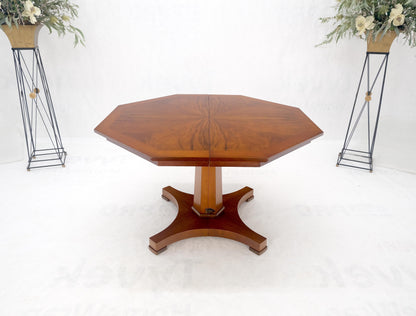 Baker LIght Walnut Round Octagon Single Base Two Leaves Dining Room Table Mint!