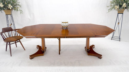 Baker LIght Walnut Round Octagon Single Base Two Leaves Dining Room Table Mint!