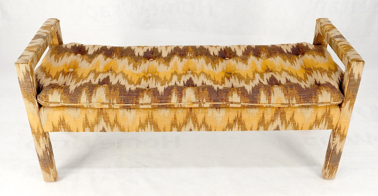 Flame Pattern Upholstery Double Arms 51" Long Window Bench c1970s Mid Century