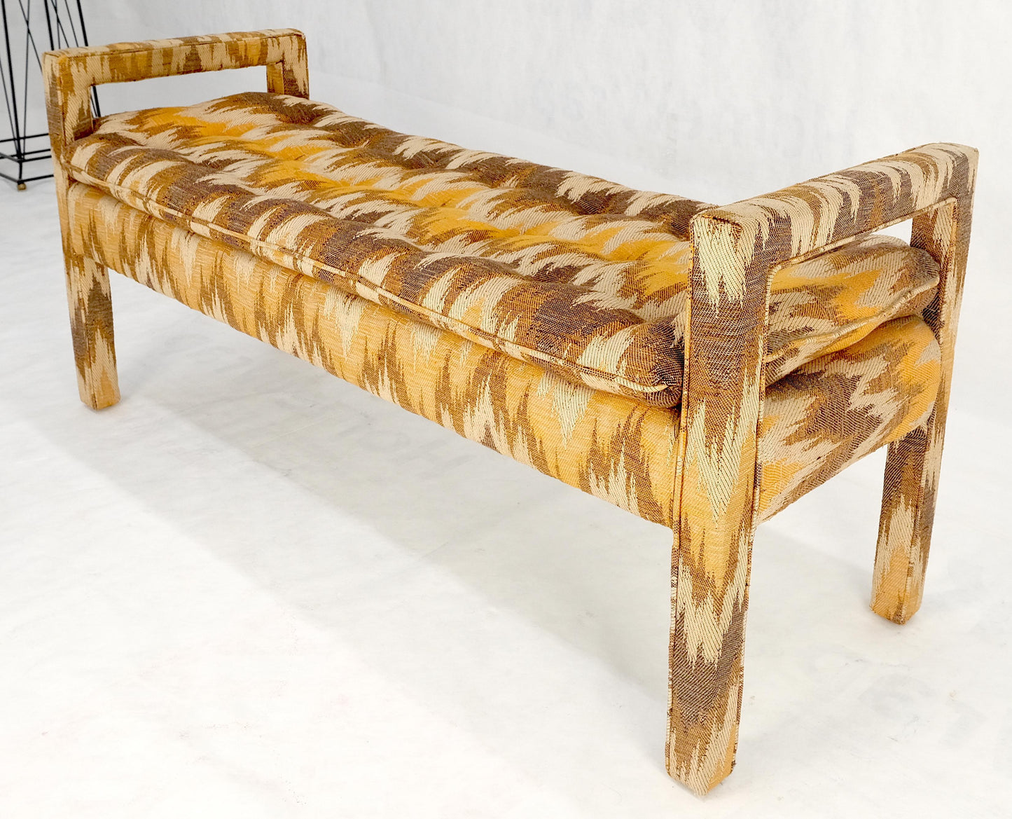 Flame Pattern Upholstery Double Arms 51" Long Window Bench c1970s Mid Century