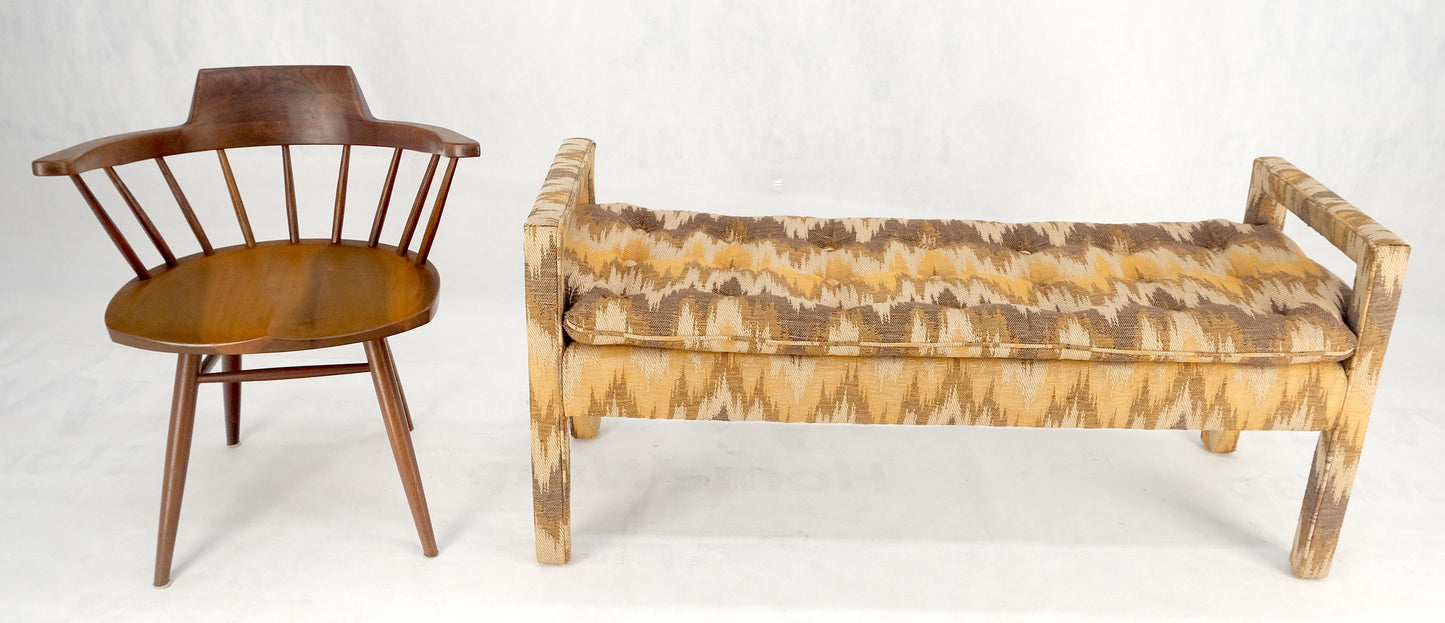 Flame Pattern Upholstery Double Arms 51" Long Window Bench c1970s Mid Century