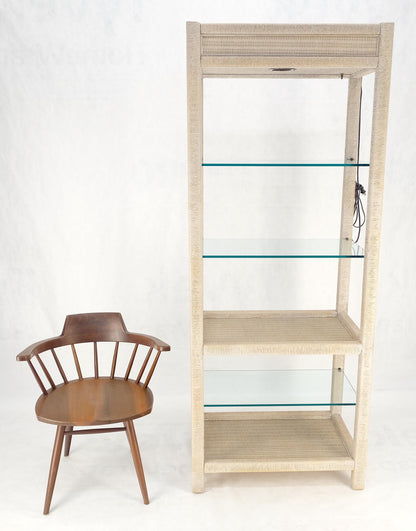 White Pickled Rush Cane Bamboo Wrapped 5 Shelves 76" Tall Etagere Display MINT!