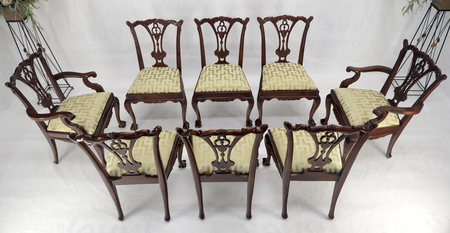 Mahogany Chippendale Rope Edge Two Leaves Ball & Claw Dining Table 8 Chairs MINT