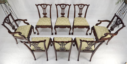 Mahogany Chippendale Rope Edge Two Leaves Ball & Claw Dining Table 8 Chairs MINT