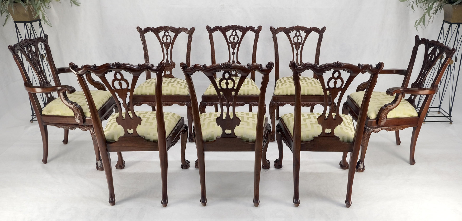 Mahogany Chippendale Rope Edge Two Leaves Ball & Claw Dining Table 8 Chairs MINT