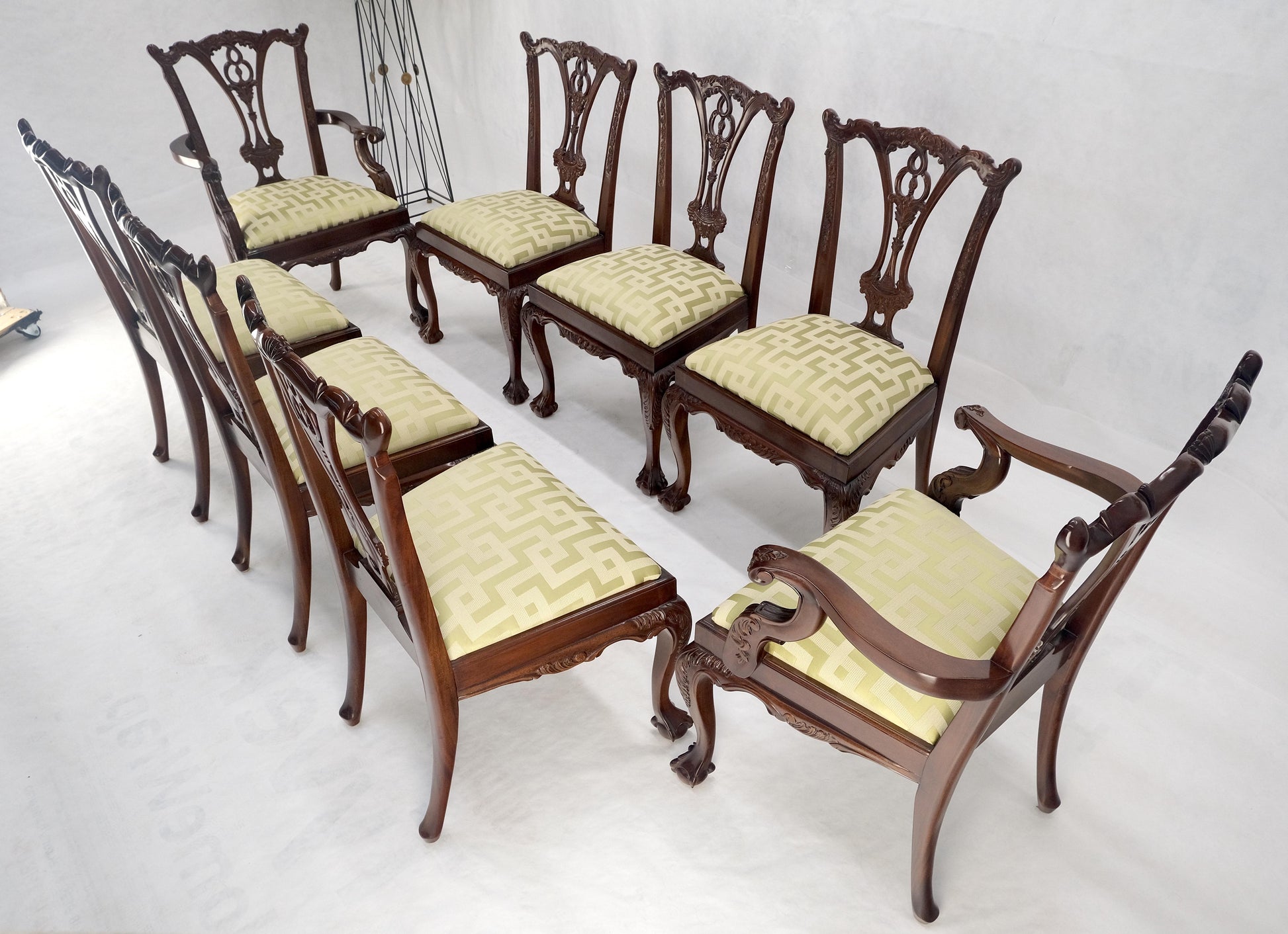 Mahogany Chippendale Rope Edge Two Leaves Ball & Claw Dining Table 8 Chairs MINT