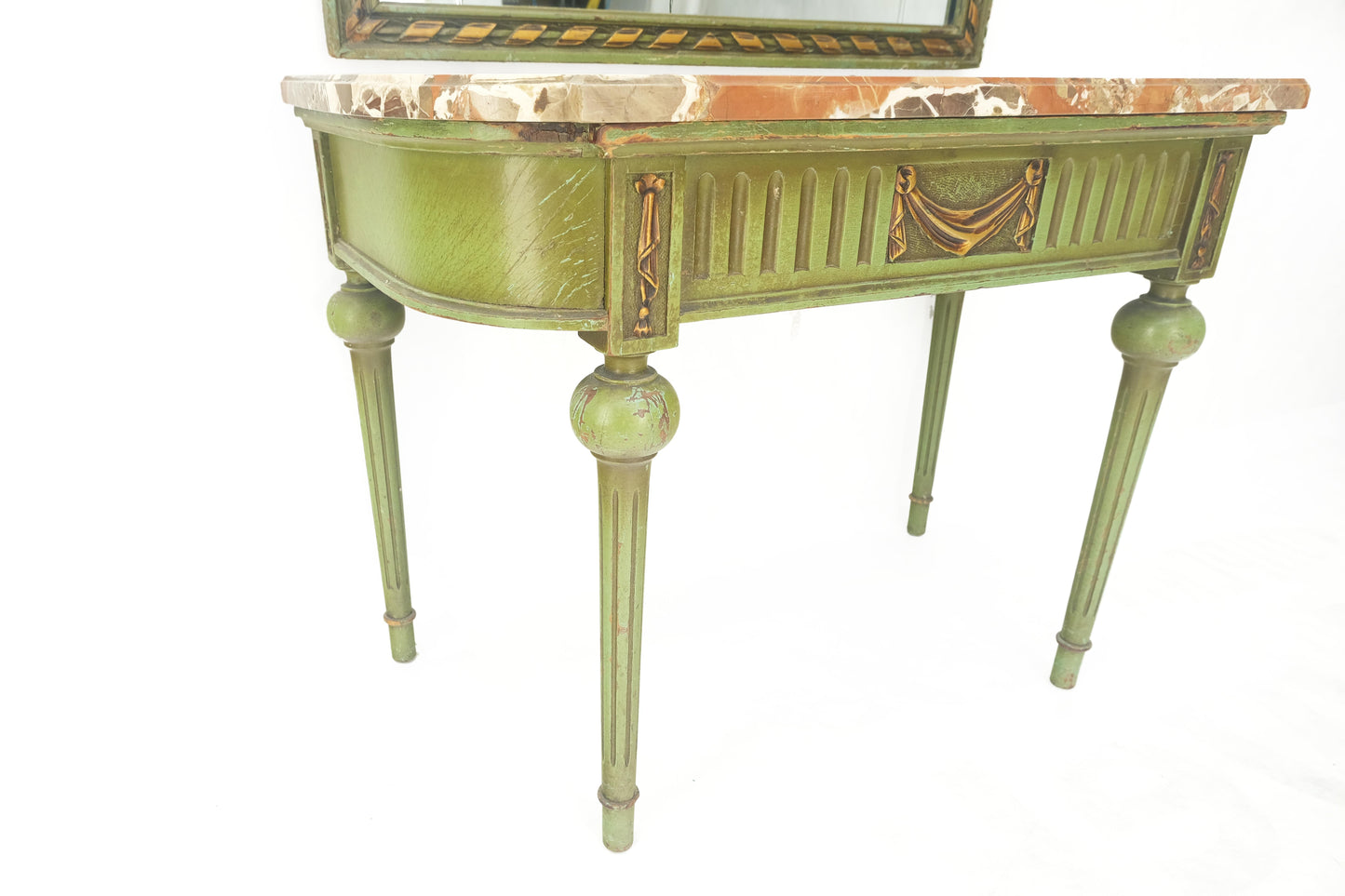 Marble Top Console Dome Shape Green & Gold french Pier Mirror