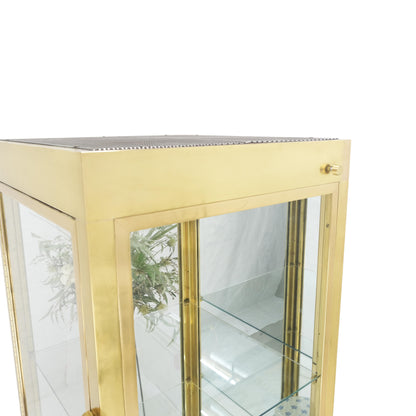 20" Sqaure Solid Brass Case 7' Tall Glass Shelve Display Cabinet Vitrine MINT!