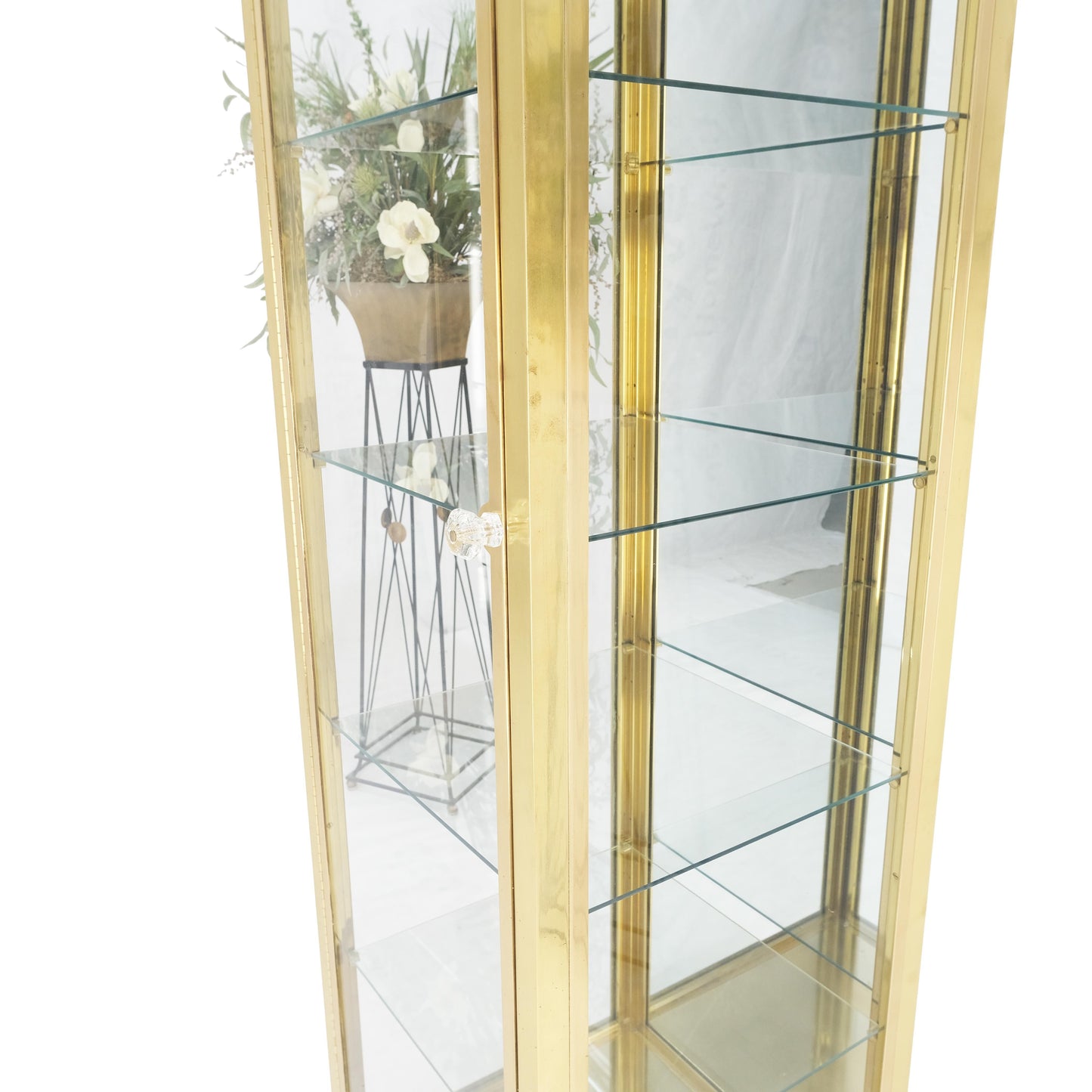 20" Sqaure Solid Brass Case 7' Tall Glass Shelve Display Cabinet Vitrine MINT!