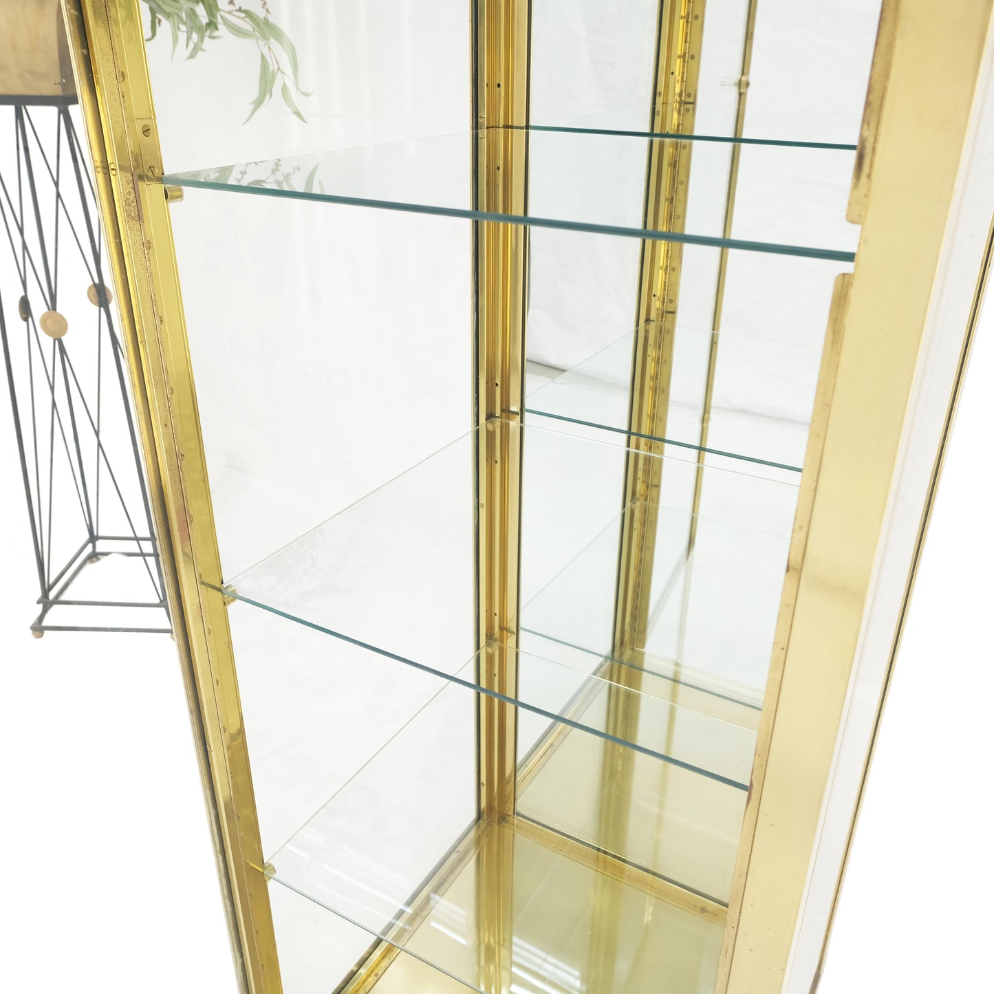 20" Sqaure Solid Brass Case 7' Tall Glass Shelve Display Cabinet Vitrine MINT!