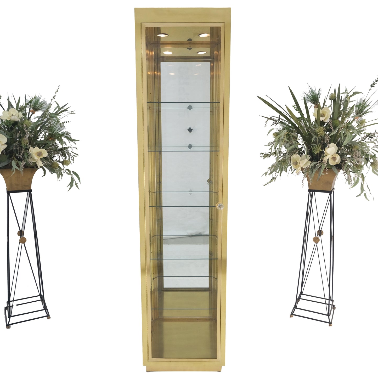 20" Sqaure Solid Brass Case 7' Tall Glass Shelve Display Cabinet Vitrine MINT!