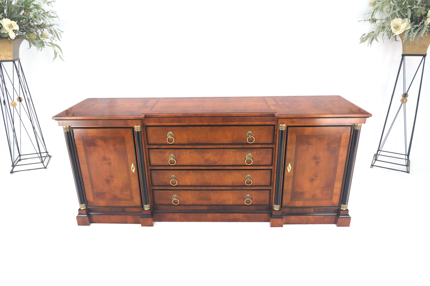 Flame Mahogany Ebonized Columns Bronze Mount Brass Ring Pulls Hardware Sideboard