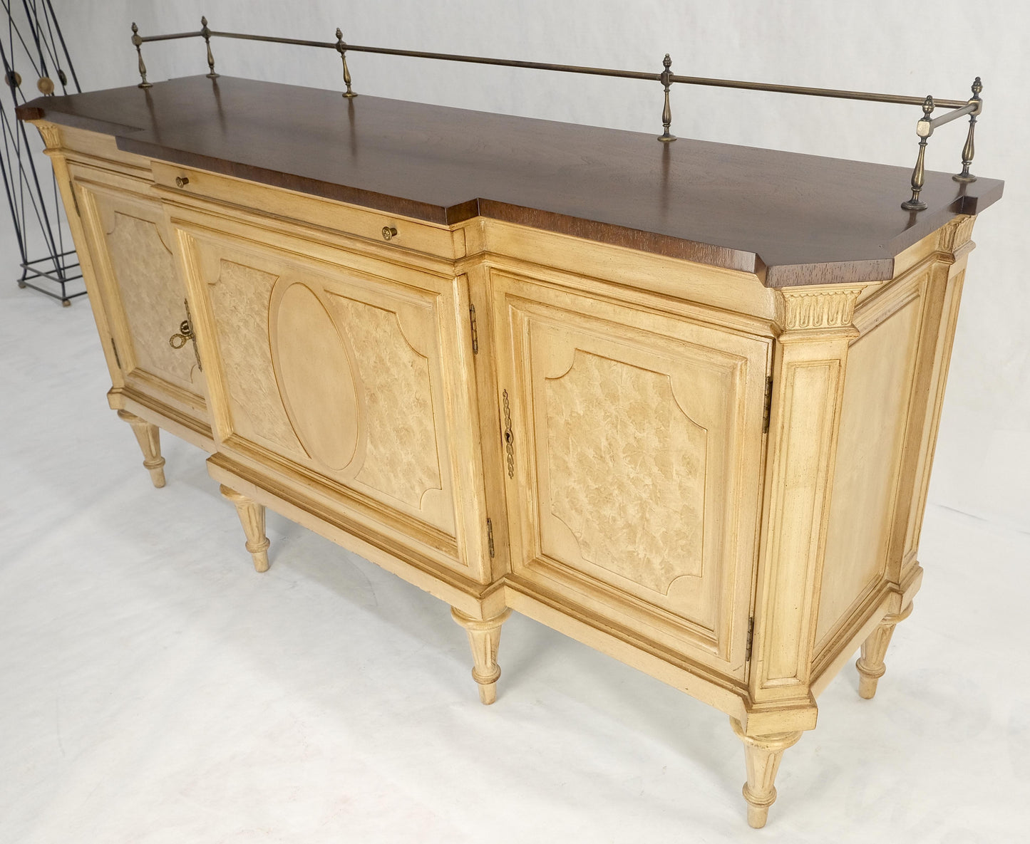 Kargers Rosewood Brass Gallery Top Fitted Drawers Sideboard Buffet Credenza MINT