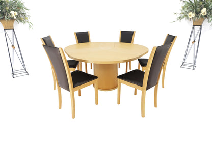 Rare Blond Maple Round Expandable Dining Table 6 Chairs Set Set Denmark MINT!