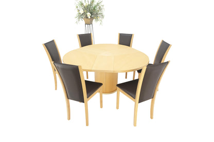 Rare Blond Maple Round Expandable Dining Table 6 Chairs Set Set Denmark MINT!