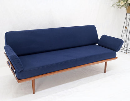 Peter Hvidt Solid Teak Sofa New Blue Wool Upholstery Original Springs Mint!