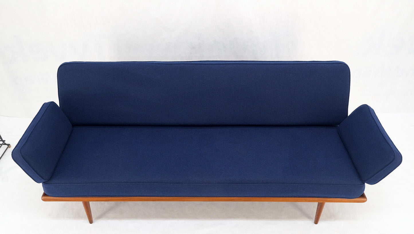 Peter Hvidt Solid Teak Sofa New Blue Wool Upholstery Original Springs Mint!