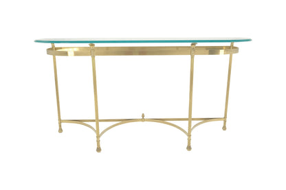 Italian Modern Solid Brass Base Demi Lune Shape Glass Top Console Sofa Table