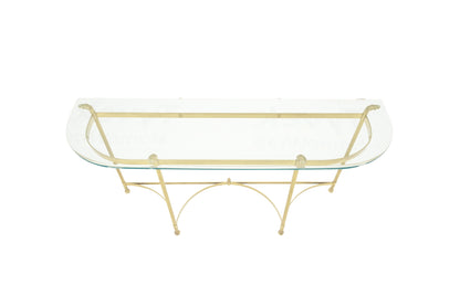 Italian Modern Solid Brass Base Demi Lune Shape Glass Top Console Sofa Table