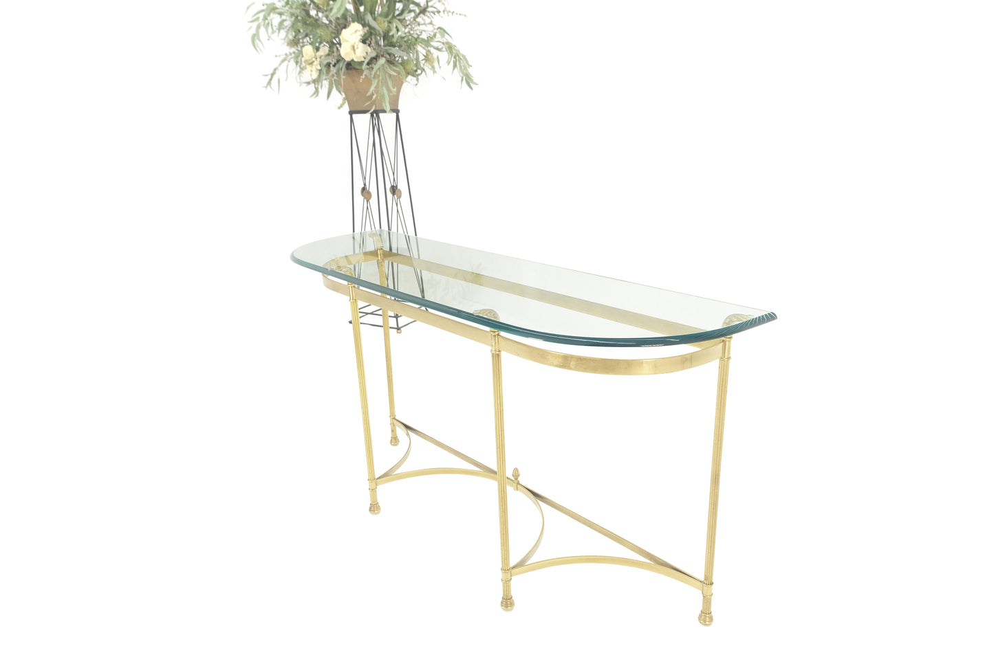 Italian Modern Solid Brass Base Demi Lune Shape Glass Top Console Sofa Table