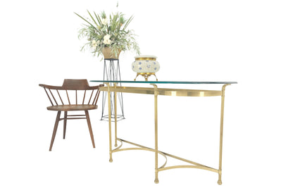 Italian Modern Solid Brass Base Demi Lune Shape Glass Top Console Sofa Table