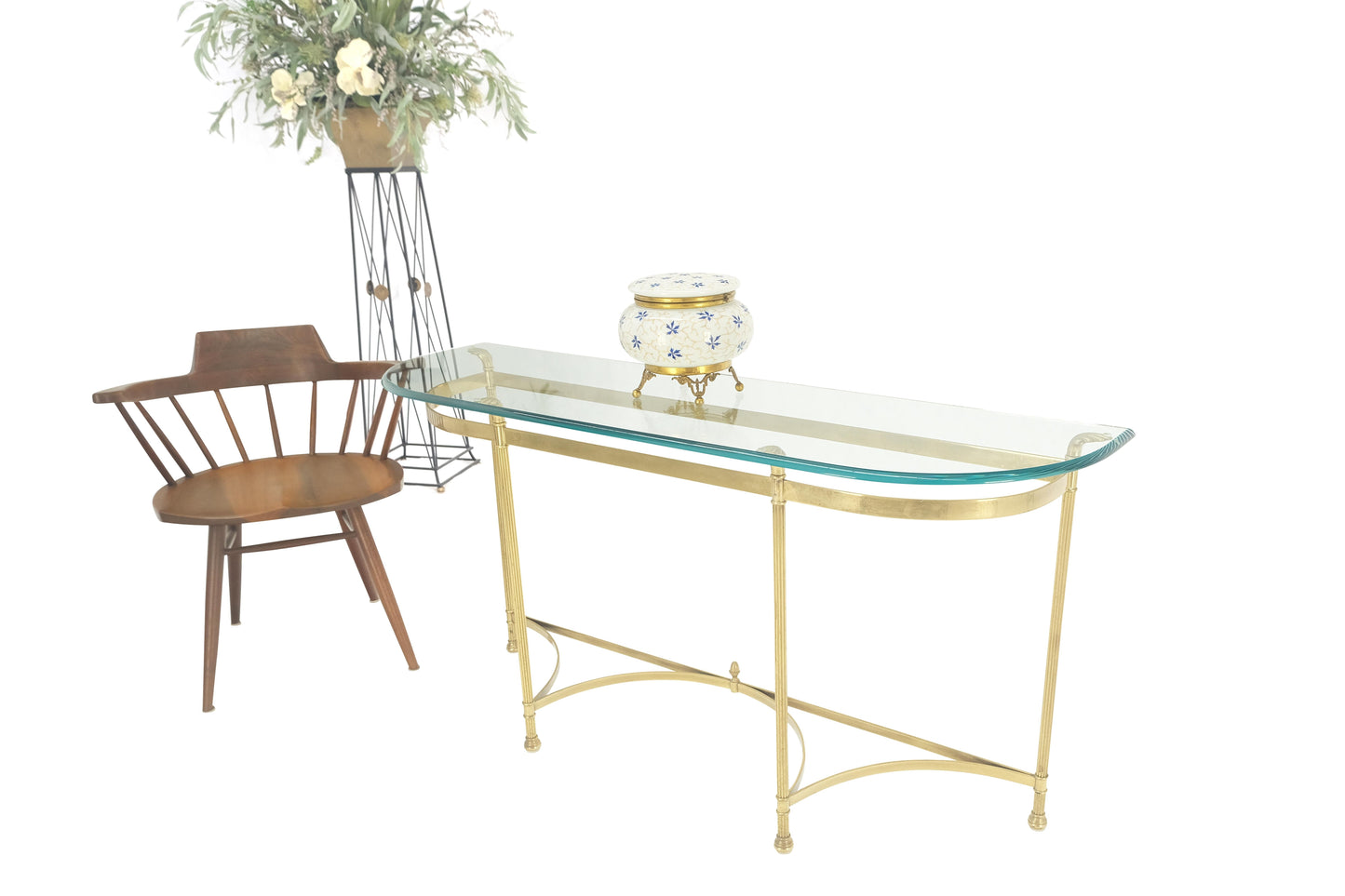 Italian Modern Solid Brass Base Demi Lune Shape Glass Top Console Sofa Table