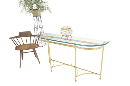 Italian Modern Solid Brass Base Demi Lune Shape Glass Top Console Sofa Table