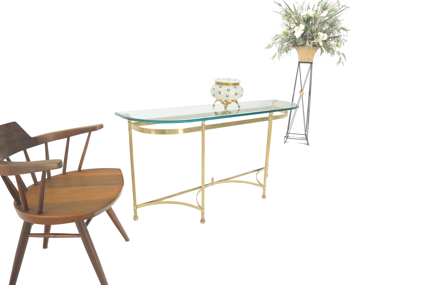 Italian Modern Solid Brass Base Demi Lune Shape Glass Top Console Sofa Table