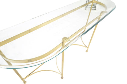 Italian Modern Solid Brass Base Demi Lune Shape Glass Top Console Sofa Table