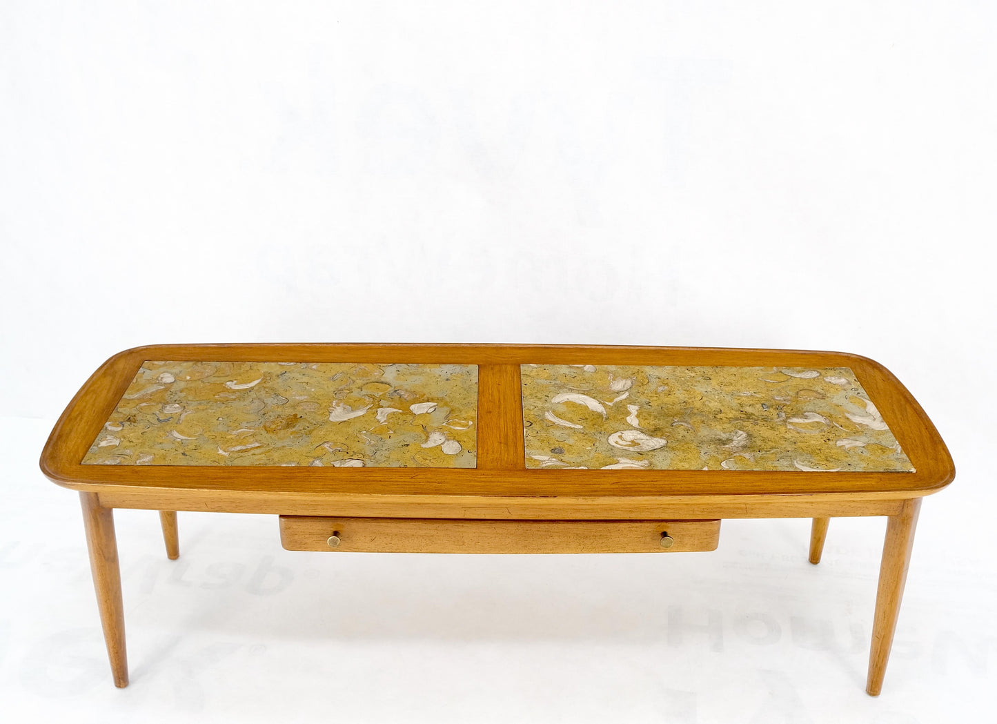 Tomlinson Fossil Marble Rolled Edges Rounded Corners Rectangle Coffee Table MINT