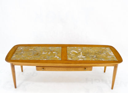 Tomlinson Fossil Marble Rolled Edges Rounded Corners Rectangle Coffee Table MINT