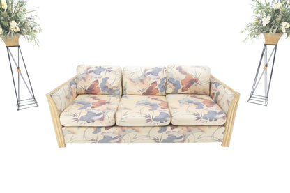 Mid Century Three Seater Bamboo Frame Flowered Upholstery Sofa Couch