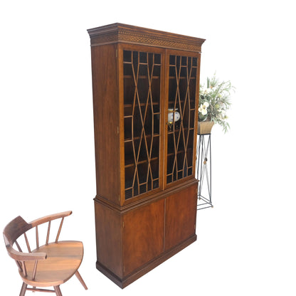 Mahogany Individual Pain Glass Double Door Bookcase Bottom Credenza Cabinet MINT