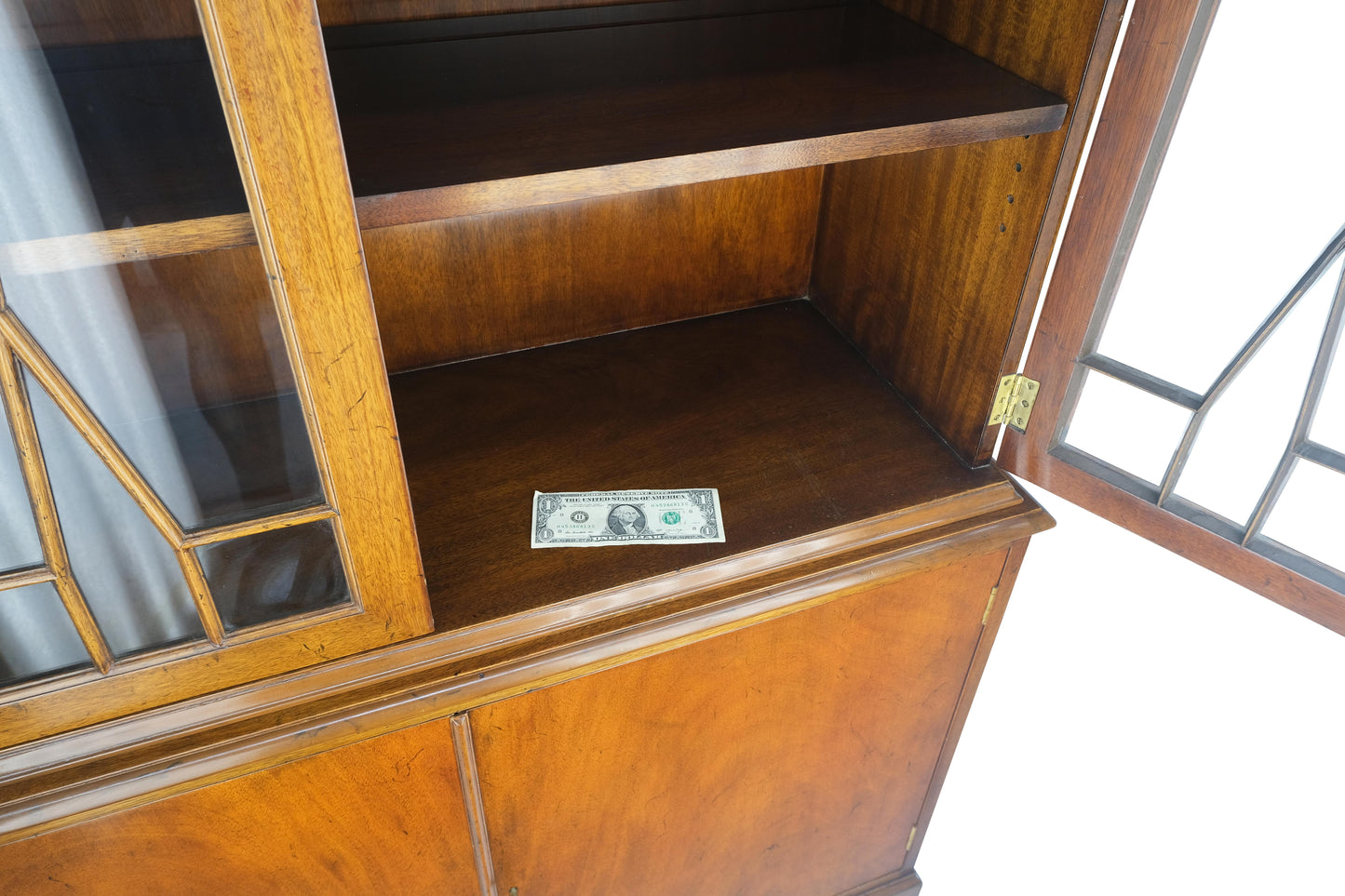 Mahogany Individual Pain Glass Double Door Bookcase Bottom Credenza Cabinet MINT