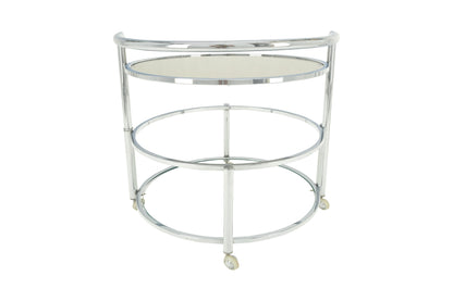 Round Chrome & Smoked Glass Expandable Serving Tea Bar Cart Shepherd Castors