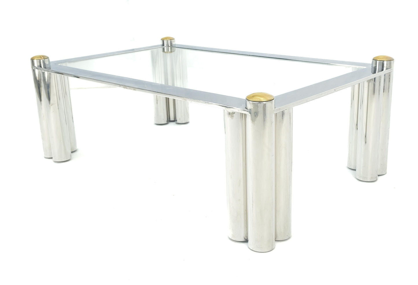 Chrome Finish Stainless Steel Triple Cylinder Leg Frame Rectangle Coffee Table