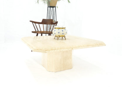 Cut Corners 40" Square Single Pedestal Base Italian  Travertine Coffee Table